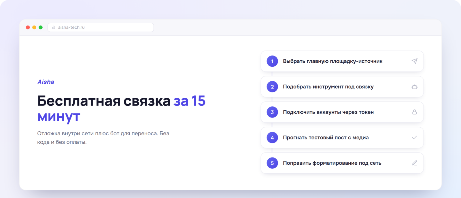 Шаги настройки бесплатного кросспостинга через Aisha