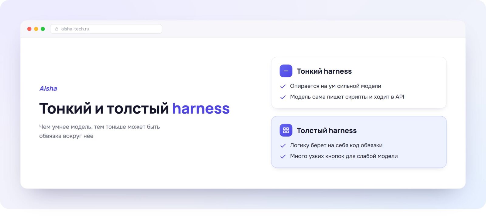 Сравнение тонкого и толстого harness в материале Aisha