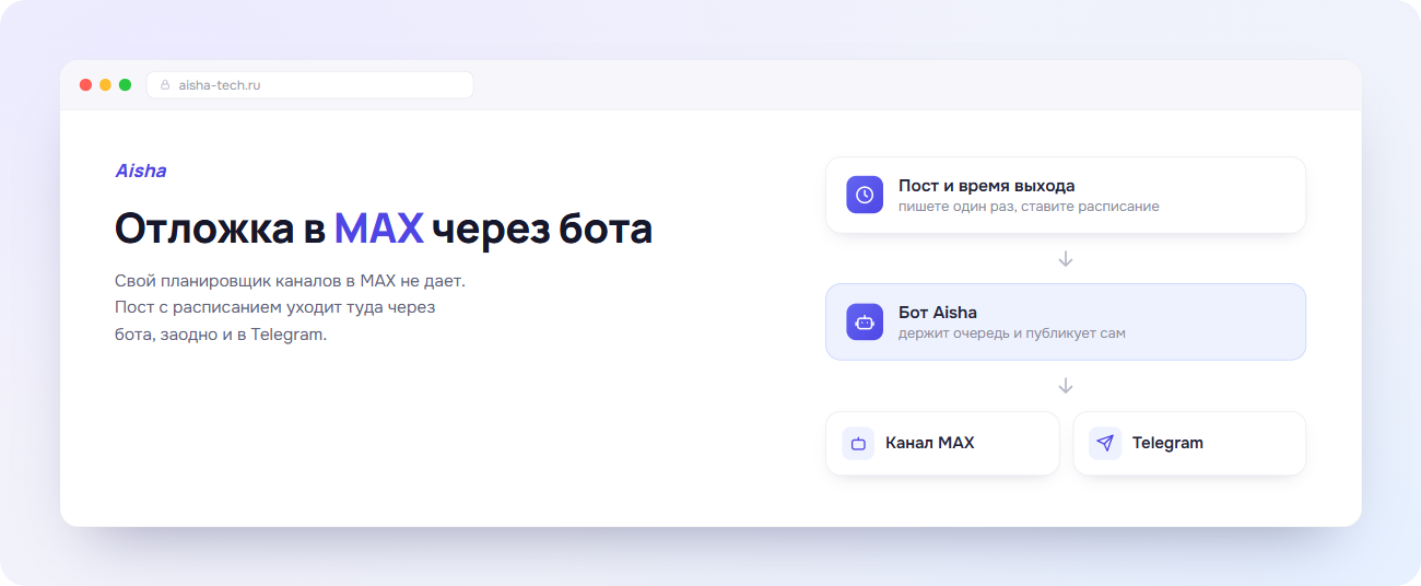 Отложенный постинг в MAX через бота Aisha